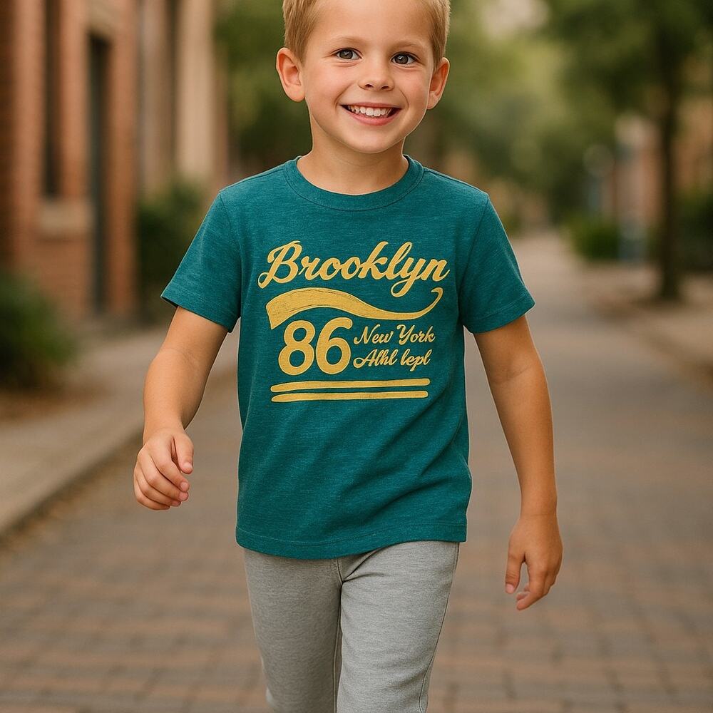 Cat & Jack Boys Tee Sz XS 4 5 Green Gold Brooklyn 86 NY Athl Dept Shirt